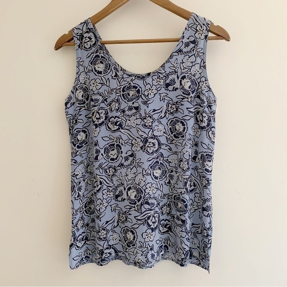 Henri Bendel Floral Silk Tank Top Small Blue - Picture 3 of 5